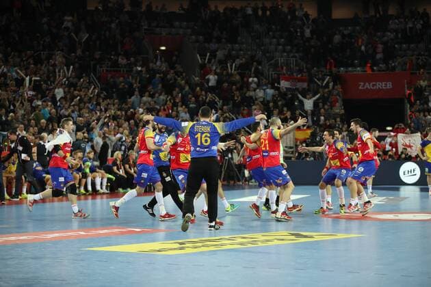 Handball EM Finale, Spanien ist Europameister HANDBALL - EHF EURO 2018, SWE vs ESP ZAGREB,CROATIA,28.JAN.18 - HANDBALL - EHF European Championship EM Europameisterschaft final, SWE vs ESP Image shows the rejoicing of team ESP. GEPAxpictures xMaticxKlansek