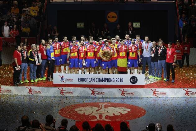 Zagreb, 28 01 2018 - Arena Zagreb, 2018 Men s European Championship EM Europameisterschaft Finals, 3rd place, Spain (red) - Sweden (yellow) 