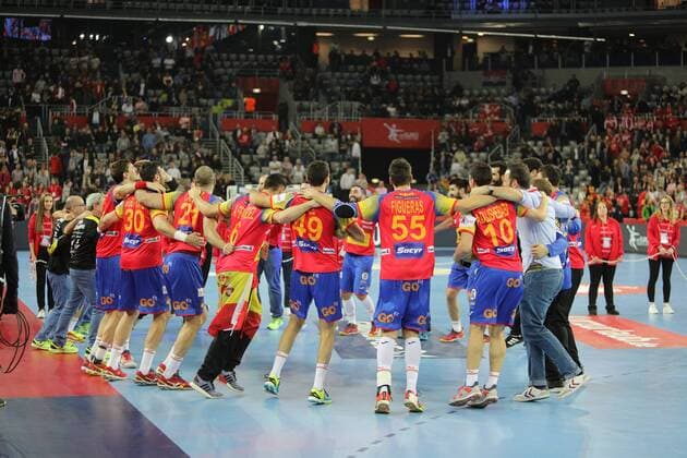 Handball EM Finale, Spanien ist Europameister Zagreb, 28 01 2018 - Arena Zagreb, 2018 Men s European Championship EM Europameisterschaft Finals, 3rd place, Spain (red) - Sweden (yellow) 