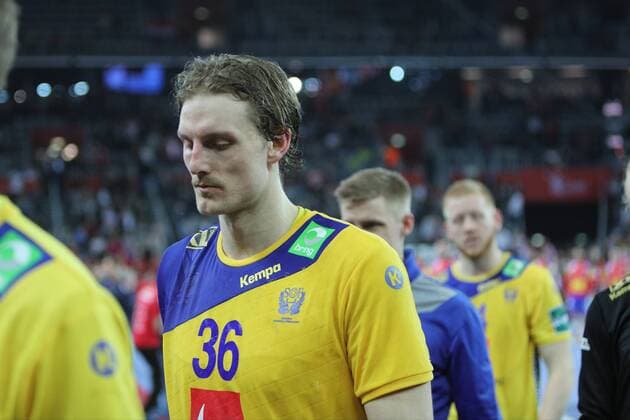 Zagreb, 28 01 2018 - Arena Zagreb, 2018 Men s European Championship EM Europameisterschaft Finals, 3rd place, Spain (red) - Sweden (yellow) NIELSEN Jesper (36) 