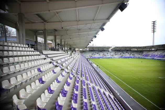 Aue 28 01 2018 Erzgebirgsstadion Football 2 Bundesliga 20 game day FC Erzgebirge Aue vs BSV Eintracht Braunschweig 1 3 1 2 In the image view of stadium Sitzpätze seat