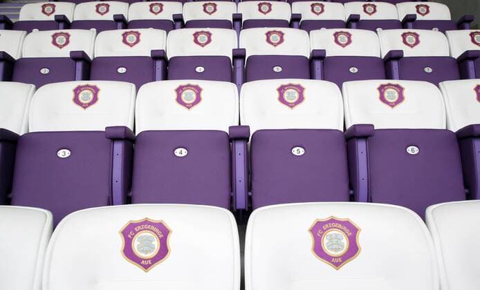 Aue 28 01 2018 Erzgebirgsstadion Football 2 Bundesliga 20 game day FC Erzgebirge Aue vs BSV Eintracht Braunschweig 1 3 1 2 In the picture coat of arms symbol Stadium view Sitzpätze seat VIP
