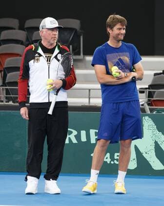BORIS BECKER and Captain MICHAEL KOHLMANN 1 February on the square at training tennis Davis Cup 2018 ITF Davis Cup Pat Rafter arena Brisbane Australia 2018 Â are Copyright: xJuergenxHasenkopfx
