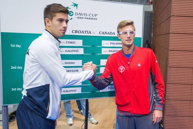 Davis Cup draw, pairs, Croatia - Canada 01.02.2018., Croatia, Osijek - The official drawing pairs for Davis Cup meeting between the Croatia and Canada. Borna Coric, Peter Polansky.  DavorxJavorovic PIXSELL