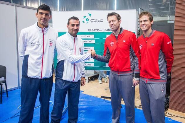 Davis Cup draw, pairs, Croatia - Canada 01.02.2018., Croatia, Osijek - The official drawing pairs for Davis Cup meeting between the Croatia and Canada. Franko Skugor, Ivan Dodig, Daniel Nestor, Vasek Pospisil.  DavorxJavorovic PIXSELL