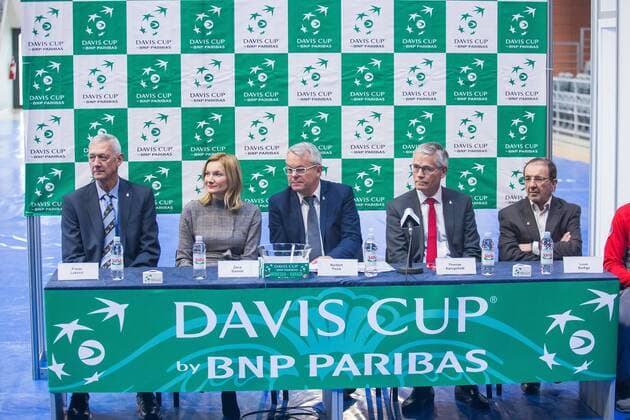 Davis Cup draw, pairs, Croatia - Canada 01.02.2018., Croatia, Osijek - The official drawing pairs for Davis Cup meeting between the Croatia and Canada. Franjo Lukovic, Zana Gamos, Norbert Peick, Thomas Konigsfeldt, Louis Borfiga.  DavorxJavorovic PIXSELL