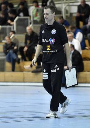 01 02 2018 handball season 2017 2018 test game friendly match HC Erlangen HCE ThSV Eisenach Arne Kühr coach coach ThSV Eisenach disappointed disappointment