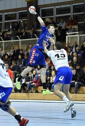01 02 2018 handball season 2017 2018 test game friendly match HC Erlangen HCE ThSV Eisenach Nikolai link 33 HC Erlangen HCE Matthias Gallagher 10 ThSV Eisenach right
