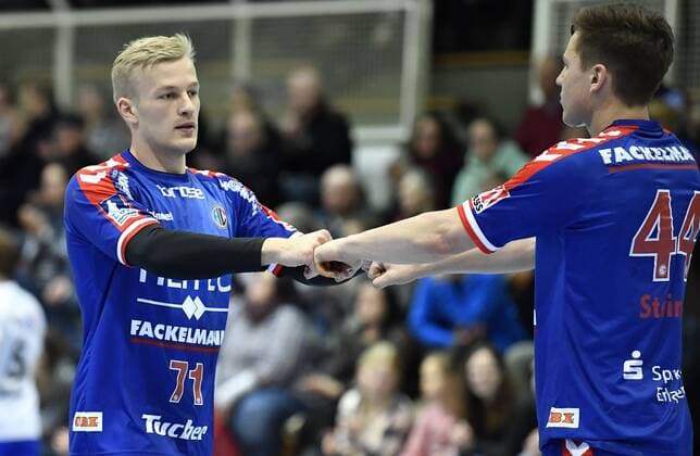 01 02 2018 handball season 2017 2018 test game friendly match HC Erlangen HCE ThSV Eisenach Andreas Schröder 71 HC Erlangen Christoph Steinert 44 HC Erlangen
