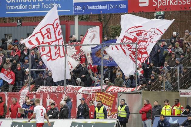 3 Football League season 2017 2018 23 match day on Saturday 03 February 2018 at South Stadium in Cologne SC Fortuna Köln SpVgg Unterhaching fans of Fortuna Cologne SC Fortuna Köln SpVgg Unterhaching