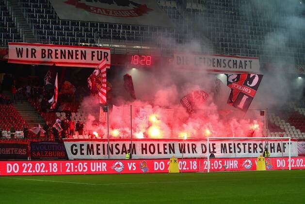 SOCCER - BL, RBS vs Admira SALZBURG,AUSTRIA,03.FEB.18 - SOCCER - tipico Bundesliga, Red Bull Salzburg vs FC Admira Wacker Moedling. Image shows fans of RBS. GEPAxpictures xFelixxRoittner