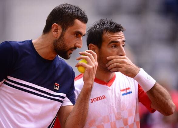PXL_Davis Cup, first round, Croatia - Canada, doubles 03.02.2018., Gradski vrt, Osijek, Croatia - Davis Cup by BNP Paribas first round, Croatia - Canada, doubles, Marin Cilic, Ivan Dodig - Daniel Nestor, Vasek Pospisil. Marin Cilic, Ivan Dodig. MarkoxPrpic PIXSELL