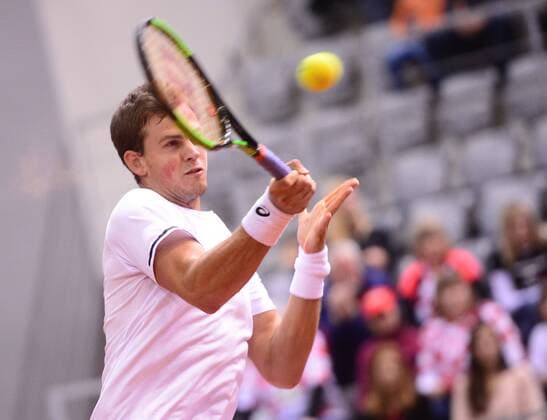 PXL_Davis Cup, first round, Croatia - Canada, doubles 03.02.2018., Gradski vrt, Osijek, Croatia - Davis Cup by BNP Paribas first round, Croatia - Canada, doubles, Marin Cilic, Ivan Dodig - Daniel Nestor, Vasek Pospisil. Vasek Pospisil. MarkoxPrpic PIXSELL