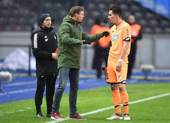 03 02 xmeix 2018 football 1 Bundesliga Hertha BSC Berlin TSG 1899 Hoffenheim emspor v l Hoffenheim coach Julian nail Rahman TSG 1899 Hoffenheim with Benjamin Huebner TSG 1899 Hoffenheim Berlin