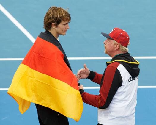 Boris Becker speaks with ALEXANDER ZVEREV GER after winning Davis Cup from GER Pat Rafter arena Brisbane tennis Davis Cup 2018 ITF Davis Cup Pat Rafter arena Brisbane Australia 4 February 2018 Copyright: xJuergenxHasenkopfx