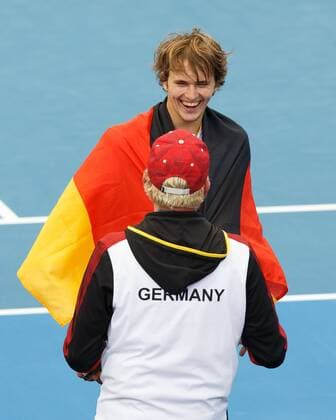ALEXANDER ZVEREV and Boris Becker Davis Cup from GER Pat Rafter arena Brisbane tennis Davis Cup 2018 ITF Davis Cup Pat Rafter arena Brisbane Australia 4 February 2018 Copyright: xJuergenxHasenkopfx