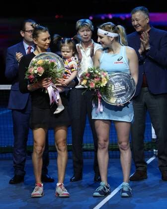February 4, 2018 - St. Petersburg, Russia - Russian Federation. Saint-Petersburg. SIBUR arena . Tennis. Tennis tournament. WATTS. Meeting. Member of the Final discharge. IN ST WTA Tennis Damen Petersburg ladies time the trophy was, Faith hurts - Alla Kudryavtsev, Katarina Robot.. WTA The finals of the tennis tournament WTA ST. PETERSBURG Ladies Trophy Timea Bacsinszky, Faith Zvonareva Alla Kudryavtseva, Katarina SREBOTNIK  - ZUMAl75_ 20180204_zaf_l75_013 Copyright: xMaksimxKonstantinovx