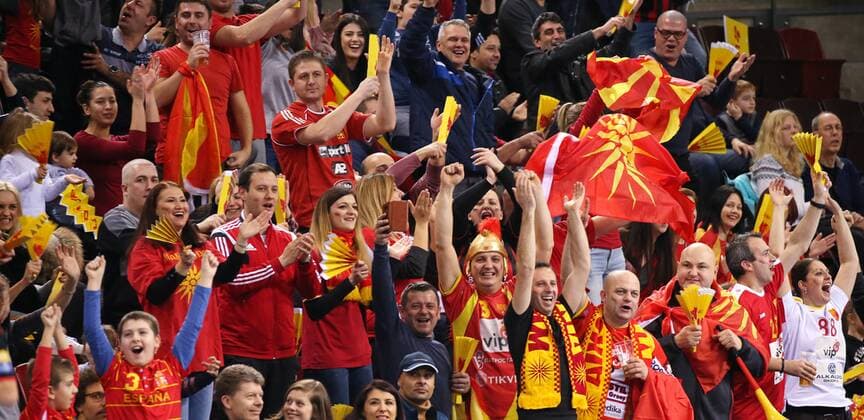 04 02 2018 Ludwigsburg Germany handball Chamions League women season 2017 2018 SG BBM Bietigheim vs Vardar Skopje Skopje fans fan viewers