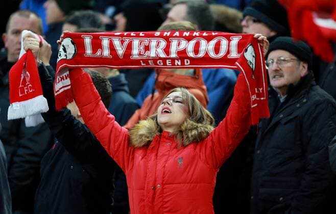 Liverpool fan sings you ll never walk alone during the premier league match at Anfield Stadium, Liverpool. Picture date 4th February 2018. Picture credit should read: Simon Bellis Sportimage EDITORIAL USE ONLY. No use with unauthorised audio, video, data, fixture lists, club league logos or live services. Online in-match use limited to 120 images, no video emulation. No use in betting, games or single club league player publications.