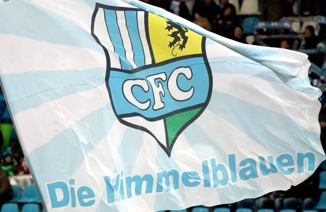 Chemnitz 03 02 2018 community4you ARENA football 3 League 23 match day of Chemnitzer FC vs FC Carl Zeiss Jena In the image flag of the Chemnitzer FC Club logo