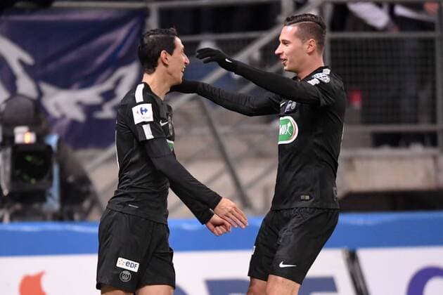 11 ANGEL DI MARIA (psg) - 23 JULIAN DRAXLER (psg) - JOIE FOOTBALL : Sochaux vs Paris SG - Coupe de France - 06 02 2018 AnthonyBIBARD FEP Panoramic 