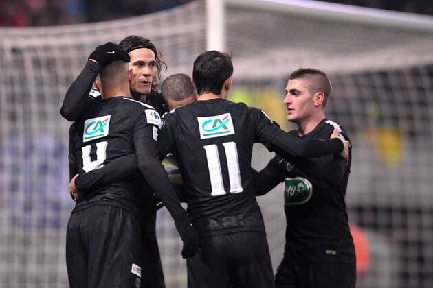 09 EDINSON CAVANI (psg) - 06 MARCO VERRATTI (psg) - JOIE FOOTBALL : Sochaux vs Paris SG - Coupe de France - 06 02 2018 AnthonyBIBARD FEP Panoramic 