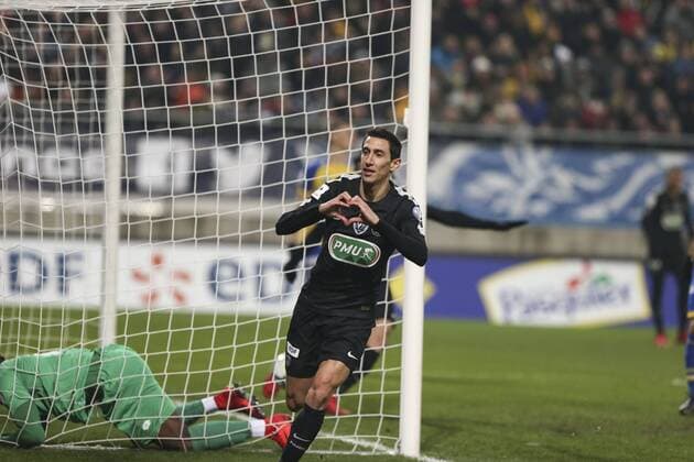 February 6, 2018 - Sochaux, France - Joy for Angel Di Maria of PSG after he puts his side 3-1 ahead during the French Cup match between Sochaux and Paris Saint Germain at Stade Auguste Bonal on February 6, 2018 in Montbeliard, France. Sochaux v Paris Saint Germain - French Cup  - ZUMAn230 20180206_zaa_n230_516 Copyright: xElyxandroxCegarrax