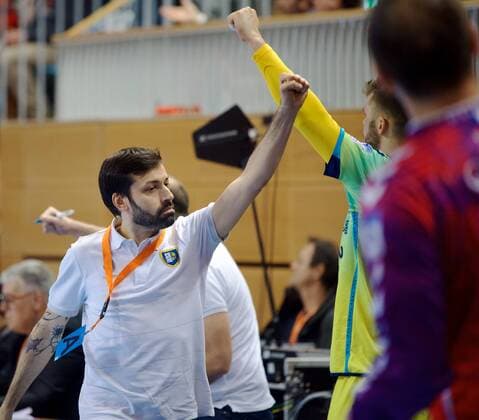 Potsdam 07 03 2018 MBS arena Sports Park airship port handball EHF Cup second round Füchse BERLIN agai St Raphael Var FRA 21 26 Joel DA SILVA coach St Raphael