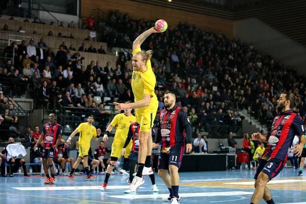 (GFCA Handball) vs Henrik Mollgaard(PSG Handball) HANDBALL : GFC Ajaccio vs Paris Saint Germain - Coupe De France - 07 02 2018 GerardPierlovisi Panoramic 