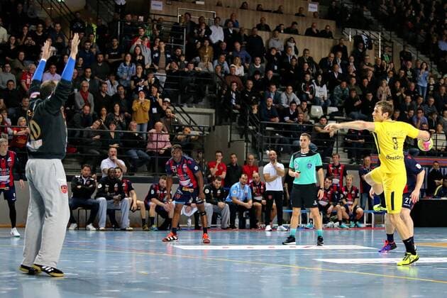 (GFCA Handball) vs Uwe Gensheimer (PSG Handball) HANDBALL : GFC Ajaccio vs Paris Saint Germain - Coupe De France - 07 02 2018 GerardPierlovisi Panoramic 