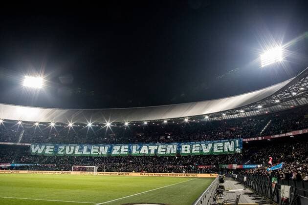 ROTTERDAM - Feyenoord - FC Groningen , Voetbal , Seizoen 2017 2018 , Eredivisie , Stadion Feijenoord de Kuip , 08-02-2018 , Overzicht met spandoek we zullen ze laten beven! Feyenoord - Groningen  x1954083x