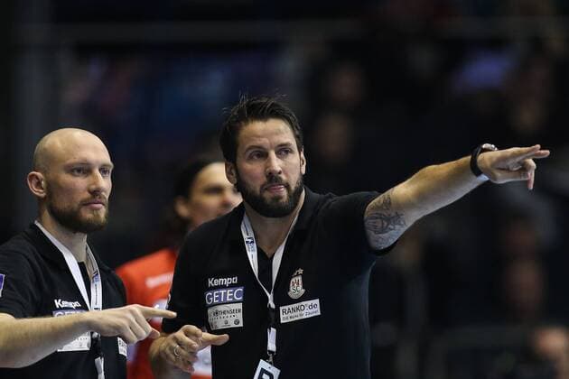 Coach Bennet Wiegert re co trainer Yves counts n SC Magdeburg handball Bundesliga season 2017 2018 match against SC Magdeburg vs VfL Gummersbach in the GETEC arena in Magdeburg Germany handball men men 08 02 2018