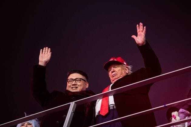 Bilder des Tages - SPORT 180209 Imitators of Kim Jong-Un and Donald Trump during the opening ceremony of the 2018 Winter Olympics on February 9, 2018 in Pyeongchang. Photo: Petter Arvidson BILDBYRN kod PA 87612 *** 180209 Imitators of Kim Jong Un and Donald Trump during the opening ceremony of the 2018 Winter Olympics on February 9 2018 in Pyeongchang Photo Petter Arvidson BILDBYR N code PA 87612  Copyright: PETTERxARVIDSON BB180209PA129