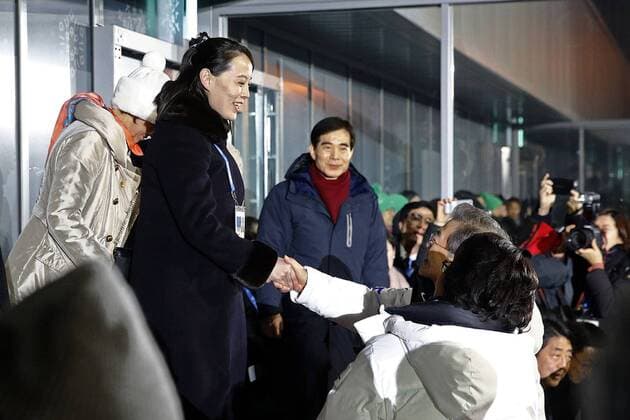 February 9, 2018 - Pyeongchang, KOR - Kim Yo Jong, left, sister of North Korean leader Kim Jong Un, shakes hands with South Korean President Moon Jae-in at the opening ceremony of the 2018 Winter Olympics in Pyeongchang, South Korea, Friday, February 9, 2018. Winter Olympics Opening Ceremony - ZUMAp124 20180209_zaa_p124_004 Copyright: xPatrickxSemansky Poolx