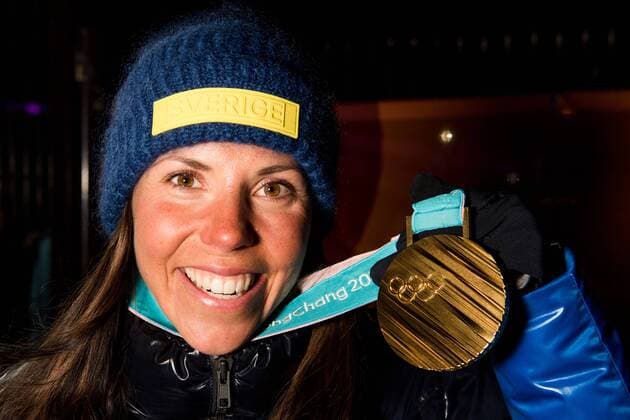180210 Charlotte Kalla of Sweden poses with her gold medal after the medal ceremony for the Women s Team Sprint during the 2018 Winter Olympics on February 10 2018 in Pyeongchang Photo Jon Olav Nesvold BILDBYR N code JE 160152  Copyright: JONxOLAVxNESVOLD BB180210BB246