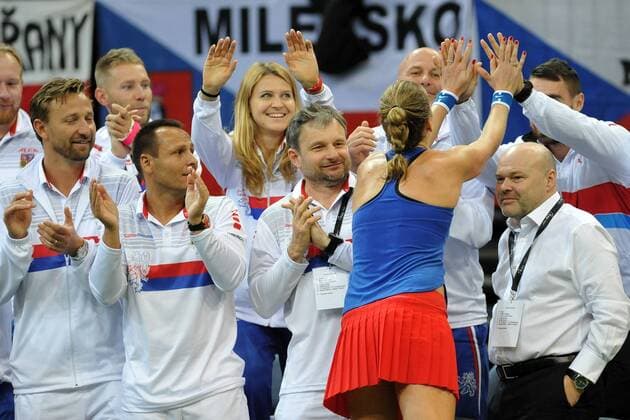 February 10, 2018 - Prague, Czech Republic - Czech tennis player Petra Kvitova celebrates after winning in their Fed Cup match between Czech Republic v Switzerland in Prague, Czech Republic, February 10, 2018. Fed Cup, Czech Republic v Switzerland in Prague - ZUMAr156 20180210_zap_r156_010 Copyright: xSlavekxRutax