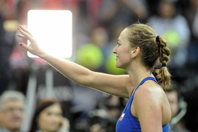 February 10, 2018 - Prague, Czech Republic - Czech tennis player Petra Kvitova celebrates after winning in their Fed Cup match between Czech Republic v Switzerland in Prague, Czech Republic, February 10, 2018. Fed Cup, Czech Republic v Switzerland in Prague - ZUMAr156 20180210_zap_r156_011 Copyright: xSlavekxRutax