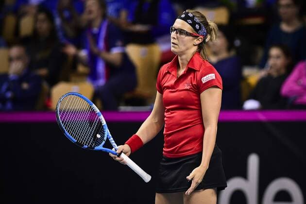 Belgian Kirsten Flipkens looks dejected during a tennis game between French Kristina Mladenovic WTA Tennis Damen 13) and Belgian Kirsten Flipkens (WTA 47), the second rubber of this weekend s Fed Cup World Group Round 1 meeting between France and Belgium in La Roche-sur-Yon, France, Saturday 10 February 2018. LAURIExDIEFFEMBACQ  x05293710x