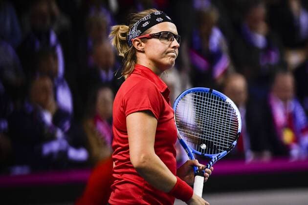 Belgian Kirsten Flipkens looks dejected during a tennis game between French Kristina Mladenovic WTA Tennis Damen 13) and Belgian Kirsten Flipkens (WTA 47), the second rubber of this weekend s Fed Cup World Group Round 1 meeting between France and Belgium in La Roche-sur-Yon, France, Saturday 10 February 2018. LAURIExDIEFFEMBACQ  x05293716x