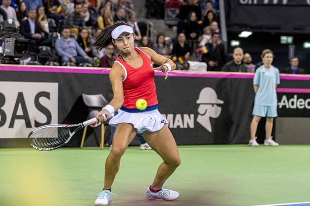 February 10, 2018: Carol Zhao (CAN) during the FED Cup by BNP 2018 game between Romania and Canada at Sala Polivalenta, Cluj-Napoca, Romania ROU. Copyright: Cronos Catalin Soare  Copyright: xCronos CatalinxSoarex crfcs10022018118415