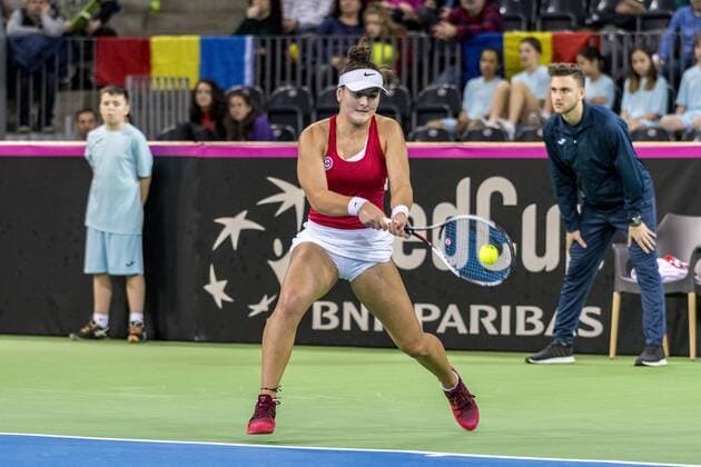 February 10, 2018: Bianca Andreescu (CAN) during the FED Cup by BNP 2018 game between Romania and Canada at Sala Polivalenta, Cluj-Napoca, Romania ROU. Copyright: Cronos Catalin Soare  Copyright: xCronos CatalinxSoarex crfcs10022018118458