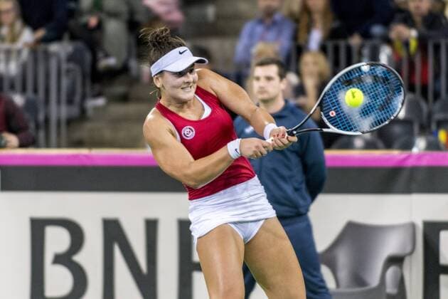February 10, 2018: Bianca Andreescu (CAN) during the FED Cup by BNP 2018 game between Romania and Canada at Sala Polivalenta, Cluj-Napoca, Romania ROU. Copyright: Cronos Catalin Soare  Copyright: xCronos CatalinxSoarex crfcs10022018118509