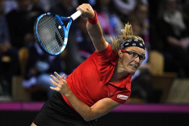 Kirsten Flipkens (BEL) TENNIS : Fed Cup - FRA vs BEL - 10 02 18 VirginieBouyer Panoramic 