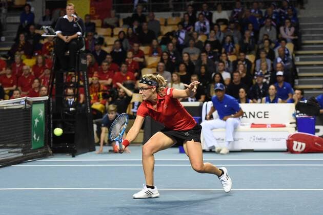Kirsten Flipkens (BEL) TENNIS : Fed Cup - FRA vs BEL - 10 02 18 VirginieBouyer Panoramic 