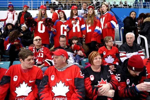 GANGNEUNG, SOUTH KOREA - FEBRUARY 11, 2018: Fans seen during the women s preliminary round Group A Ice hockey Eishockey match between Canada and Olympic Athletes from Russia at the 2018 Winter Olympic Games Olympische Spiele Olympia OS at Kwandong Hockey Centre. Valery Sharifulin TASS  TS0734ED