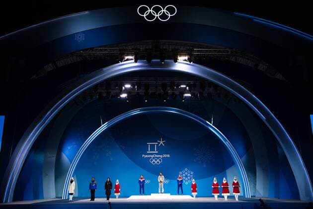180211 Johann Andre Forfang of Norway Silver Andreas Wellinger of Germany gold and Robert Jablonski of Norway the Bronze at the medal ceremony for the Men s Ski Jumping Normal Hill Individual during day two of the 2018 Winter Olympics on February 11 2018 in Pyeongchang Photo Jon Olav Nesvold BILDBYR N code JE 160153  Copyright: JONxOLAVxNESVOLD BB180211BB548