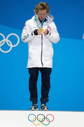 From left menÕs snowboard slopestyle gold medalist Redmond Gerard of the United States looks at his medal while on the podium during a medal ceremony for the Pyeongchang 2018 Winter Olympics, at the Olympic Medal Plaza in Daegwalnyeong, South Korea, on February 11, 2018.  OLY20180211142 MATTHEWxHEALEY