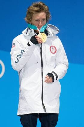 From left menÕs snowboard slopestyle gold medalist Redmond Gerard of the United States holds up his medal while on the podium during a medal ceremony for the Pyeongchang 2018 Winter Olympics, at the Olympic Medal Plaza in Daegwalnyeong, South Korea, on February 11, 2018.  OLY20180211143 MATTHEWxHEALEY