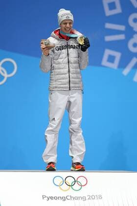 Andreas Cathy Eng during victory ceremony of ski jumping at the 2018 Olympic Games in PyeongChang 11 02 2018