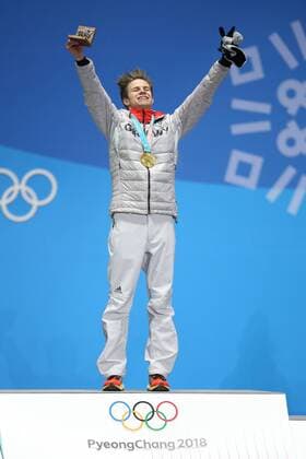 Andreas Cathy Eng during victory ceremony of ski jumping at the 2018 Olympic Games in PyeongChang 11 02 2018